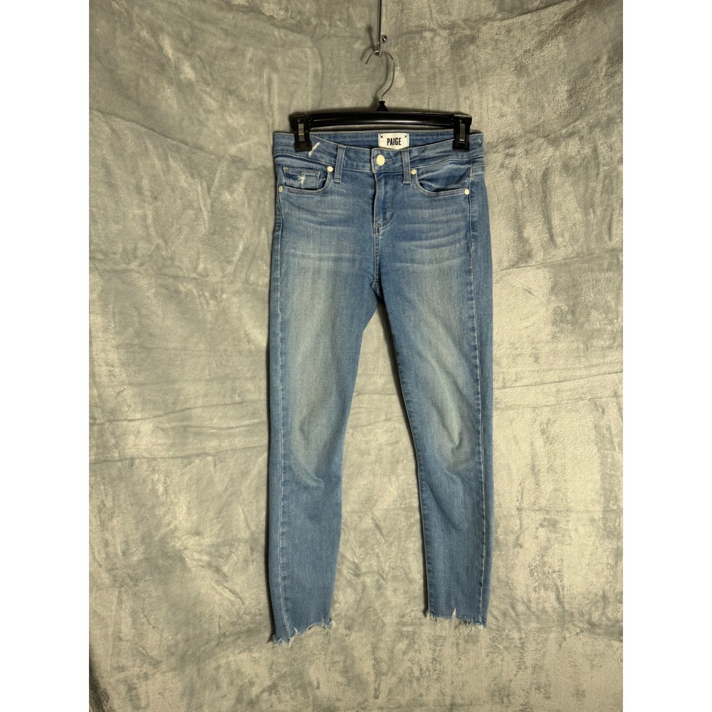 Paige Verdugo Crop Skinny Jeans Light Wash Raw Hem Size 26 Womens Denim